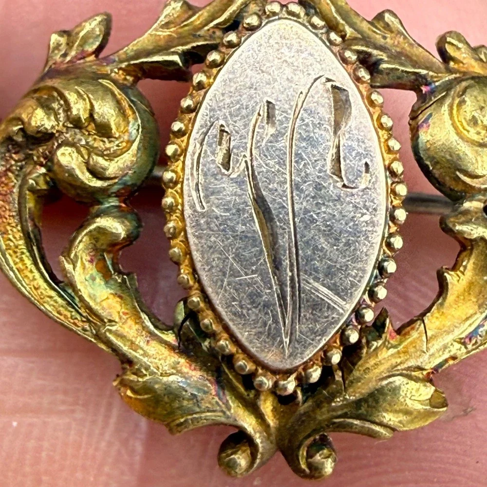 Vintage Gold Filled Watch Fob Brooch Engraved ‎ Monogram 